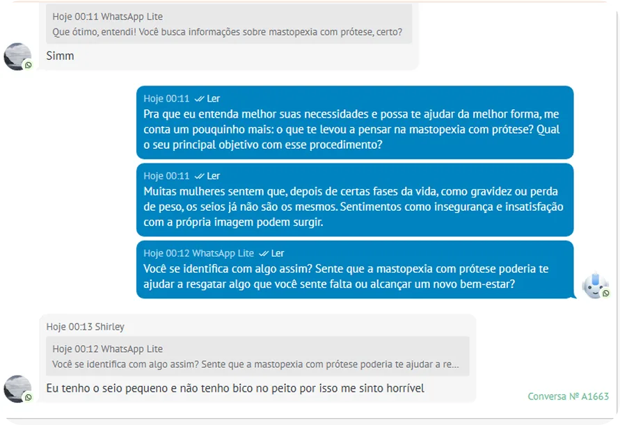 Print de conversa no WhatsApp sobre atendimento e agendamento de pacientes